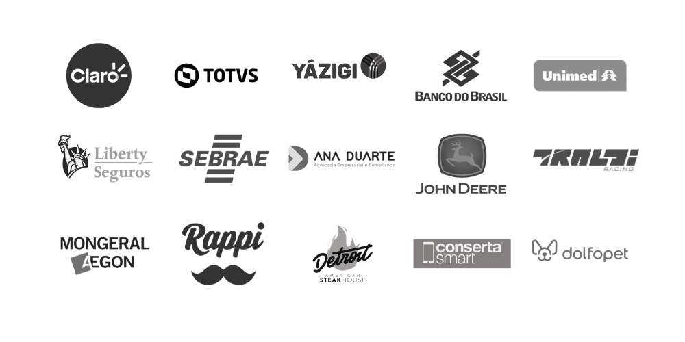 Logos de marcas atendidas pela GREEKy ao longo de 14 anos de operação